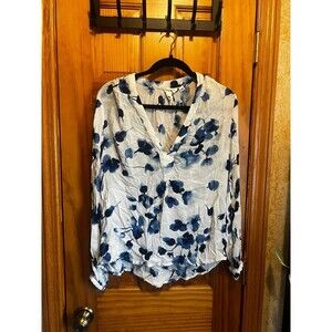 Blue and White Floral Blouse